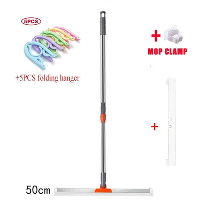 مكشطة أرضيات من السيليكون بمقبض طويل قابل للسحب، وفرشاة أرضيات تمتص الماء، وشريط تنظيف زجاج النوافذ متعدد الوظائف