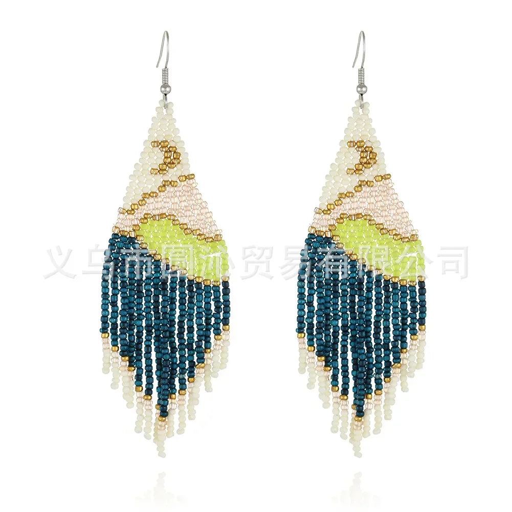 Rice bead earrings Tassel landscape View Moon