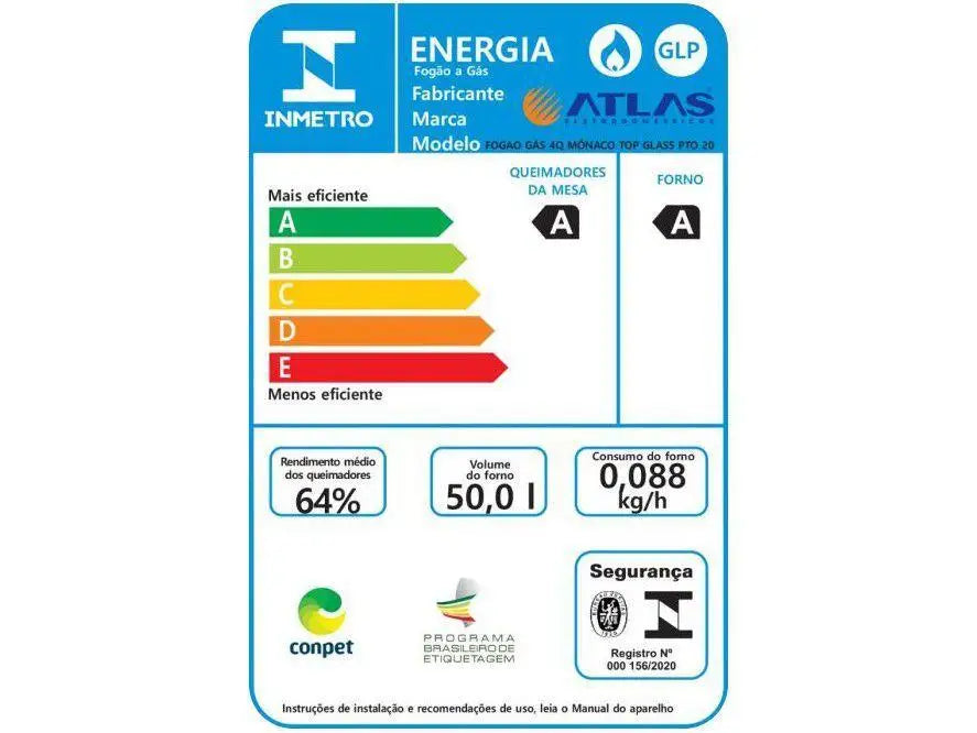 4 Stove Atlas Black Glass Table Monaco Glass Top Glass - Bivolt - MyLootWare