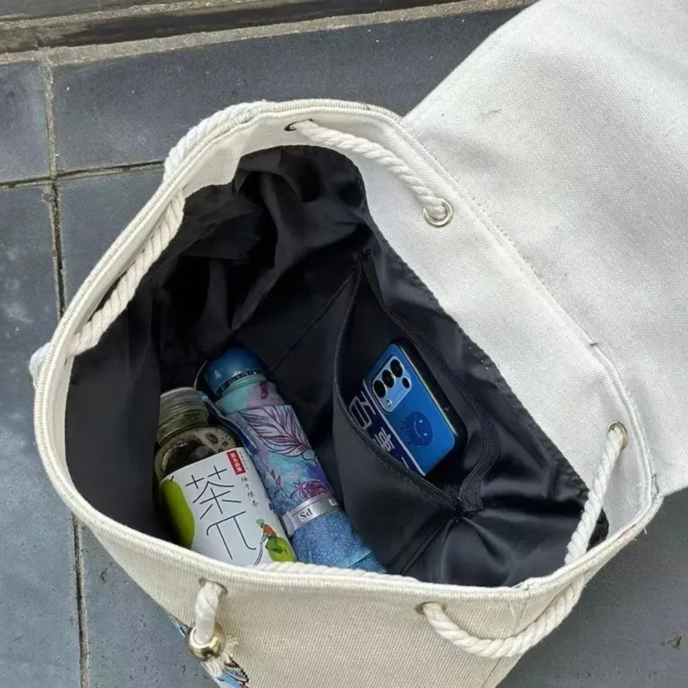 Backpacks Bags for Women Embroidery Ethnic Style Streetwear Fashion Casual Vintage Elegant Harajuku Travel Canvas Bag Sports - MyLootWare