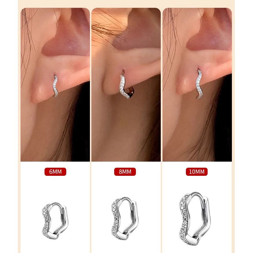 2PCS Stainless Steel Minimal Wave Hoop Earrings Crystal Zirconia Small Huggie Thin Cartilage Earring Piercing Jewelry 2023 New - MyLootWare