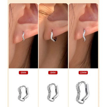 2PCS Stainless Steel Minimal Wave Hoop Earrings Crystal Zirconia Small Huggie Thin Cartilage Earring Piercing Jewelry 2023 New - MyLootWare