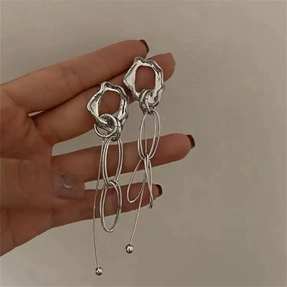 XIALUOKE Metal Irregular Long Tassel Earrings For