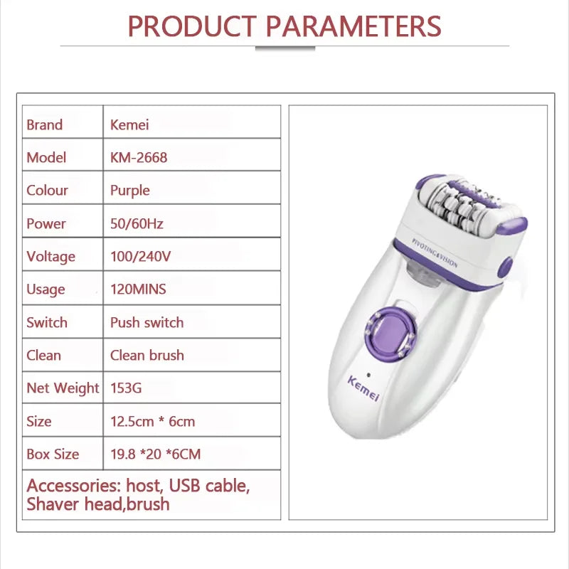 Kemei KM-2668 2-in-1 Women's Shaver Body Shaver