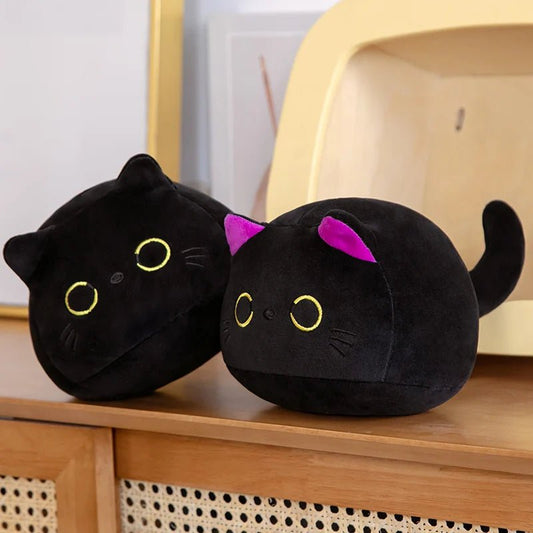9/15/25CM Small Cuddly Black Cat Plush Doll Cartoon Stuffed Round Ball Cat Plushie Bag Keychain Pendant Toys - MyLootWare