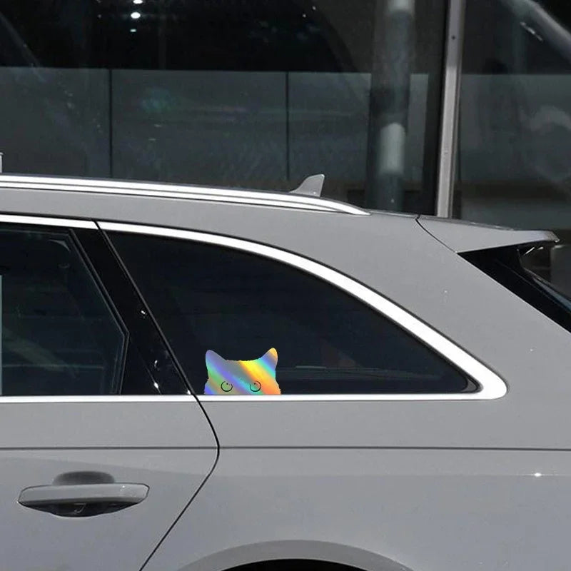 15*9CM cute Car Sticker Accessories Poor Cat Is Stealing with Big Eyes Watch Vinyl Car Styling Cover Waterproof - MyLootWare