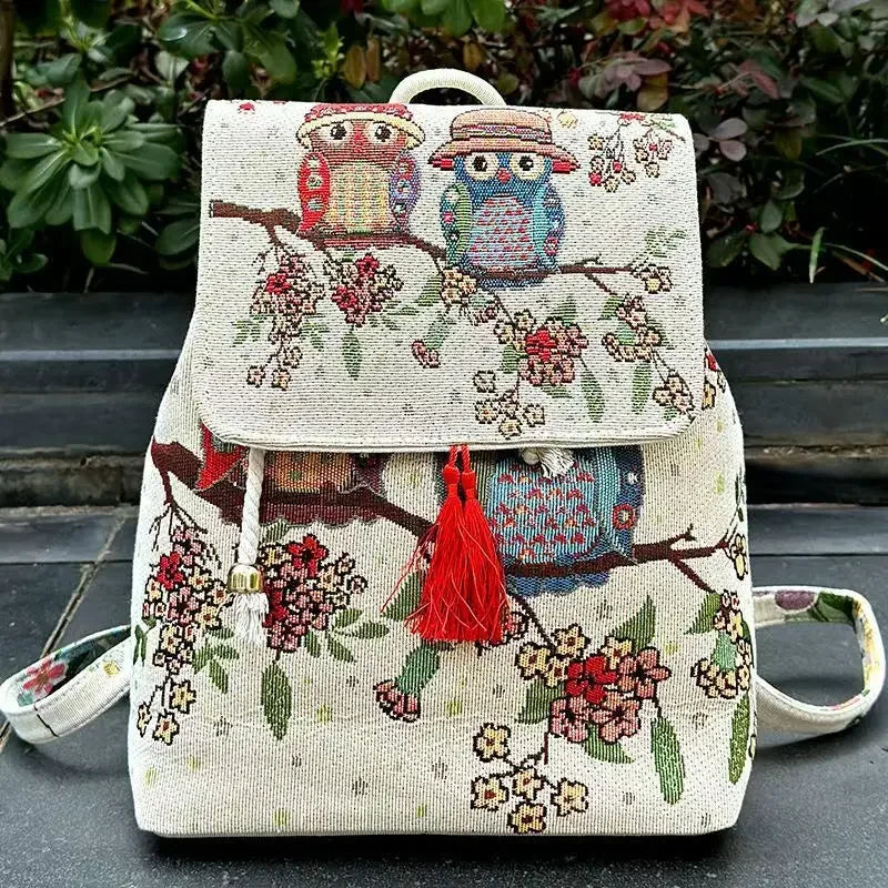 Backpacks Bags for Women Embroidery Ethnic Style Streetwear Fashion Casual Vintage Elegant Harajuku Travel Canvas Bag Sports - MyLootWare