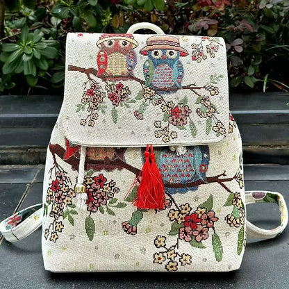 Backpacks Bags for Women Embroidery Ethnic Style Streetwear Fashion Casual Vintage Elegant Harajuku Travel Canvas Bag Sports - MyLootWare