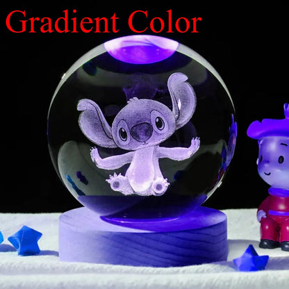 2025 Hot 6cm 3D Crystal Ball Stitch Wooden Base with 6cm Crystal Ball Planet Night Light Laser Carving Children's Gifts - MyLootWare