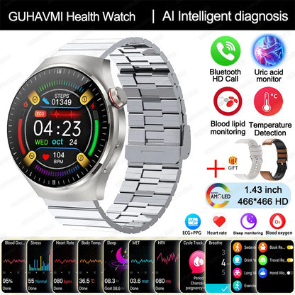 2025 New Nursing Grade Smart Watch Blood oxygen Blood Lipid Uric Acid ECG+PPG Body Temperature Bluetooth Call Health Smartwatch - MyLootWare