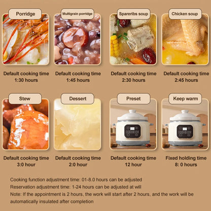 3.8L Multifunctional Electric stew pot Slow Cooker Ceramic Inner Pot Multi-Cooker for Soup Porridge Casserole Household Kitchen - MyLootWare