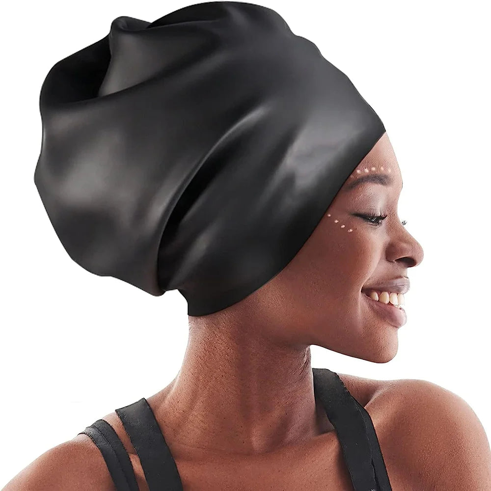 Extra large silicone swimming cap with long hair