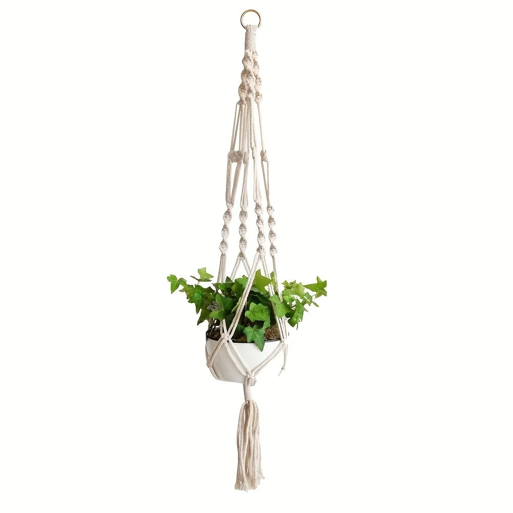 1PC Flower Pot Net Bag Plant Greening Hanging Basket Hanger Cotton Hemp Rope Handmade Cotton Rope Braided Sling - MyLootWare
