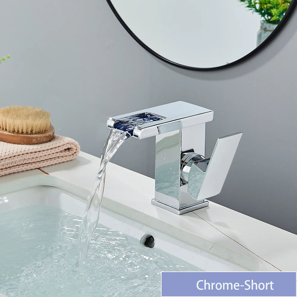 LED Bathroom Sink Faucet Brass Waterfall Faucet