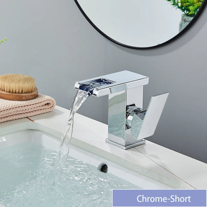 LED Bathroom Sink Faucet Brass Waterfall Faucet