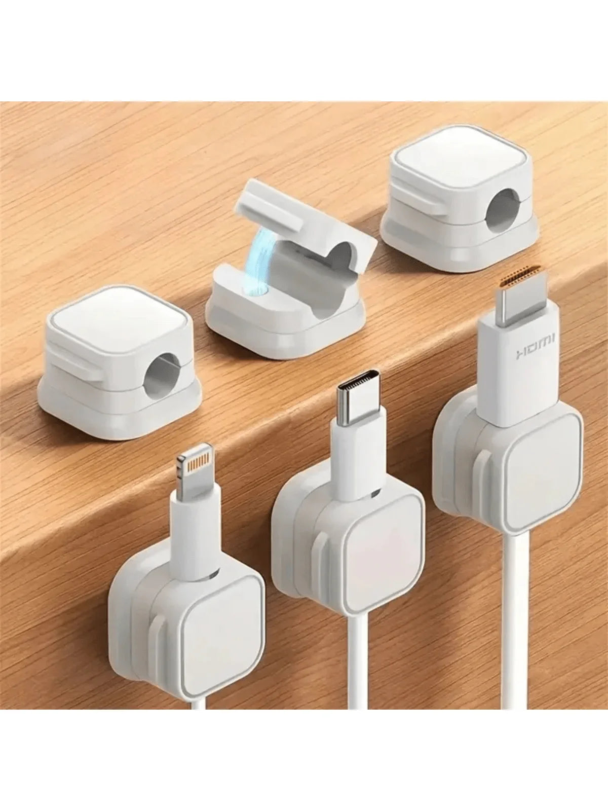 6pcs PVC Magnetic Cord Organizer Clips - Strong Adhesive, No-Drill Cable Holders for Desk & Home Office Wire Management, Multi-U - MyLootWare