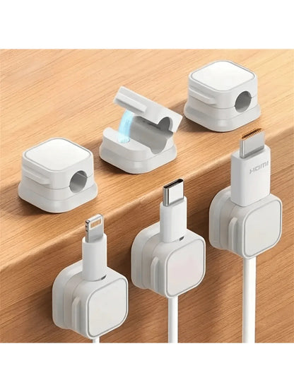 6pcs PVC Magnetic Cord Organizer Clips - Strong Adhesive, No-Drill Cable Holders for Desk & Home Office Wire Management, Multi-U - MyLootWare
