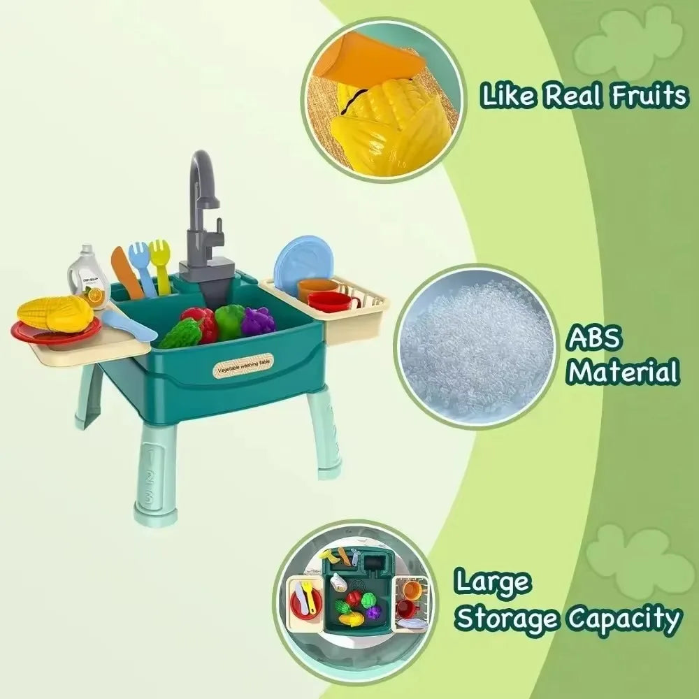 Children's Play At Home Toys Early Education Kitchen Simulation Electric Dishwashing Table Water Outlet Vegetable Washing Toys - MyLootWare