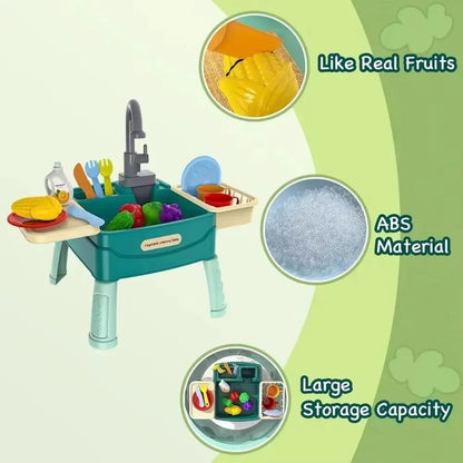 Children's Play At Home Toys Early Education Kitchen Simulation Electric Dishwashing Table Water Outlet Vegetable Washing Toys - MyLootWare