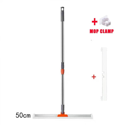 مكشطة أرضيات من السيليكون بمقبض طويل قابل للسحب، وفرشاة أرضيات تمتص الماء، وشريط تنظيف زجاج النوافذ متعدد الوظائف