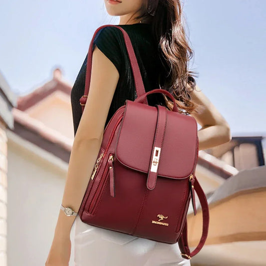 Women Large Capacity Backpack High Quality Leather