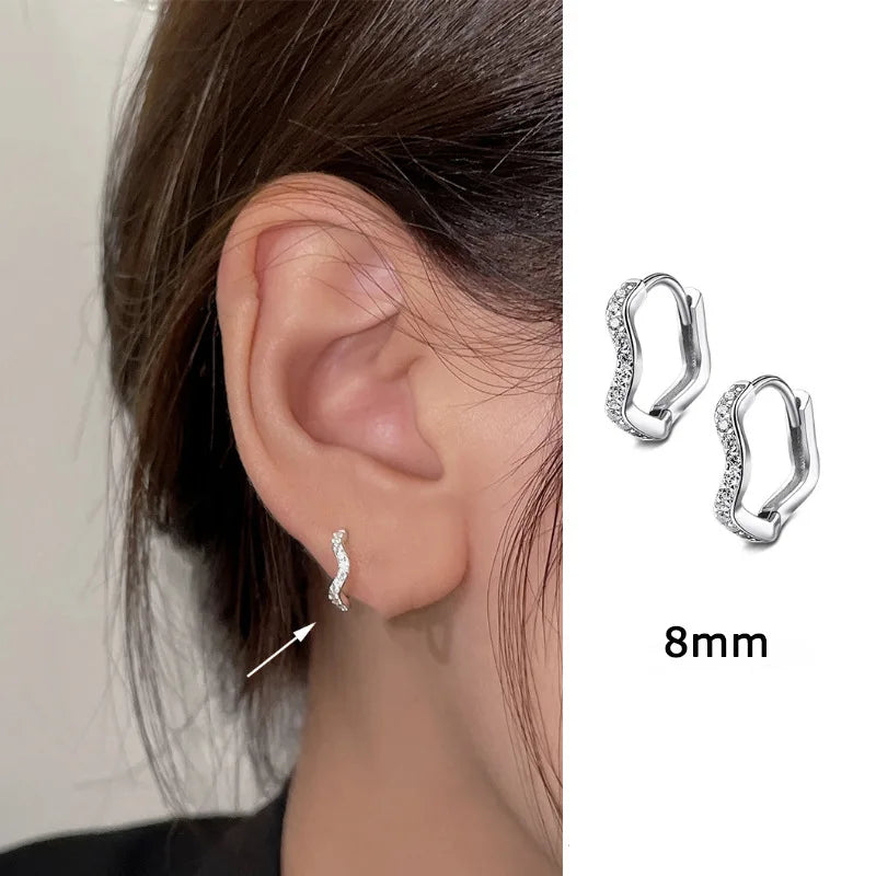 2PCS Stainless Steel Minimal Wave Hoop Earrings Crystal Zirconia Small Huggie Thin Cartilage Earring Piercing Jewelry 2023 New - MyLootWare