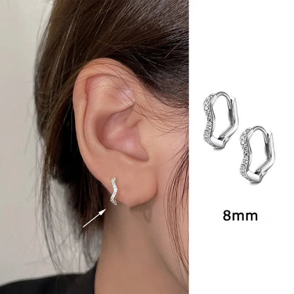 2PCS Stainless Steel Minimal Wave Hoop Earrings Crystal Zirconia Small Huggie Thin Cartilage Earring Piercing Jewelry 2023 New - MyLootWare