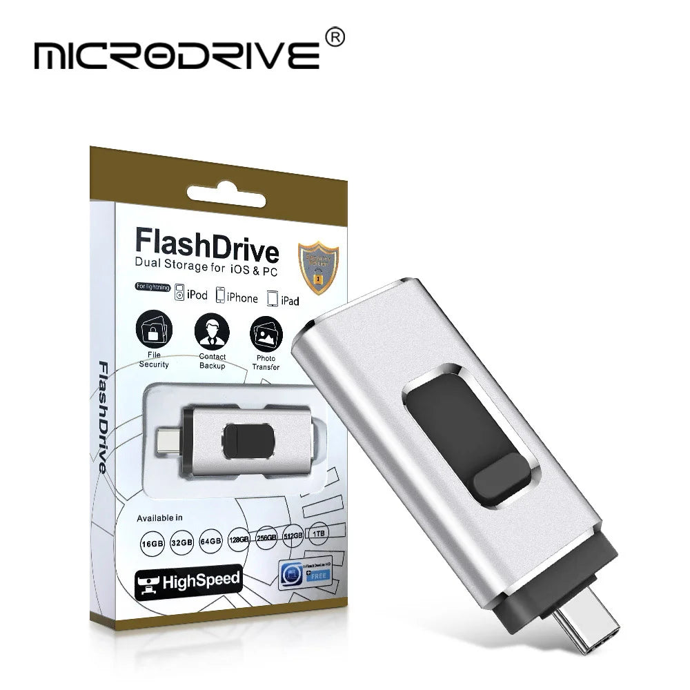 3 in 1 USB3.0 flash drives 256GB 128GB 512GB for ipad iphone 6 plus/7/7Plus/8/X Usb/Otg 32GB 64GB Pendrive Compatible Apple PC