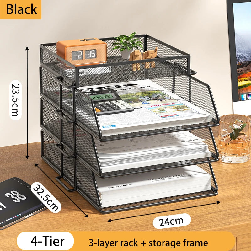 4-Tier Desk Organizer Stackable Tray Office Desk Organizer File and Desktop Holder for Paper Letter Accessories Black - MyLootWare