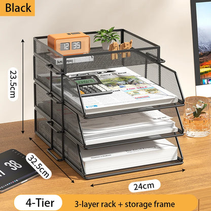 4-Tier Desk Organizer Stackable Tray Office Desk Organizer File and Desktop Holder for Paper Letter Accessories Black - MyLootWare