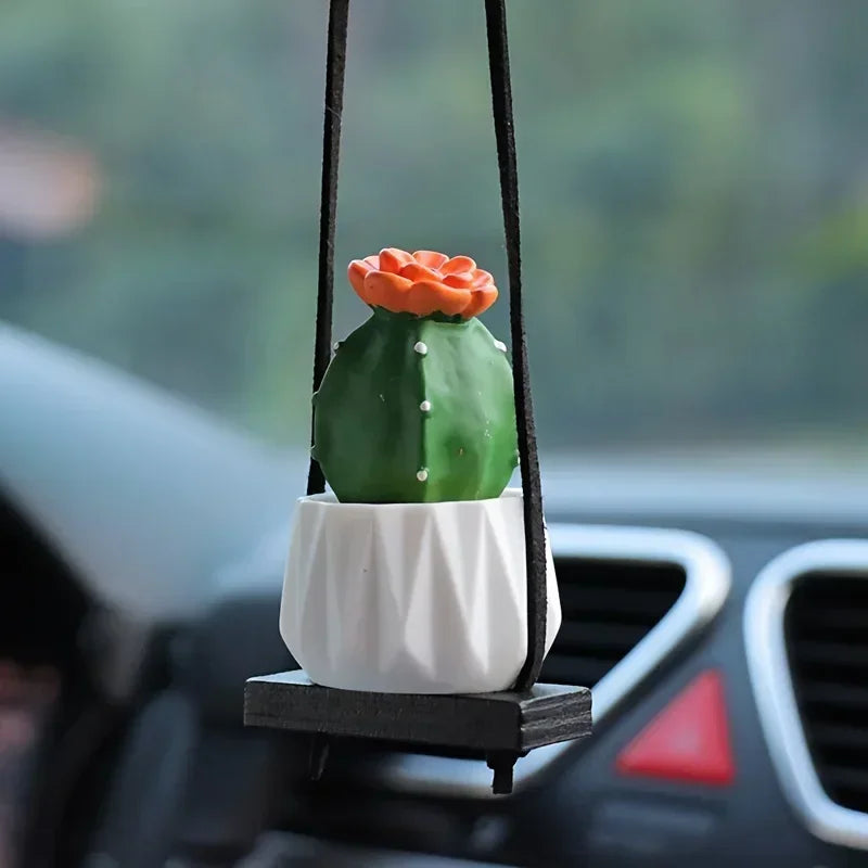 Mini Macrame Plant Hanger Rear View Mirror Car