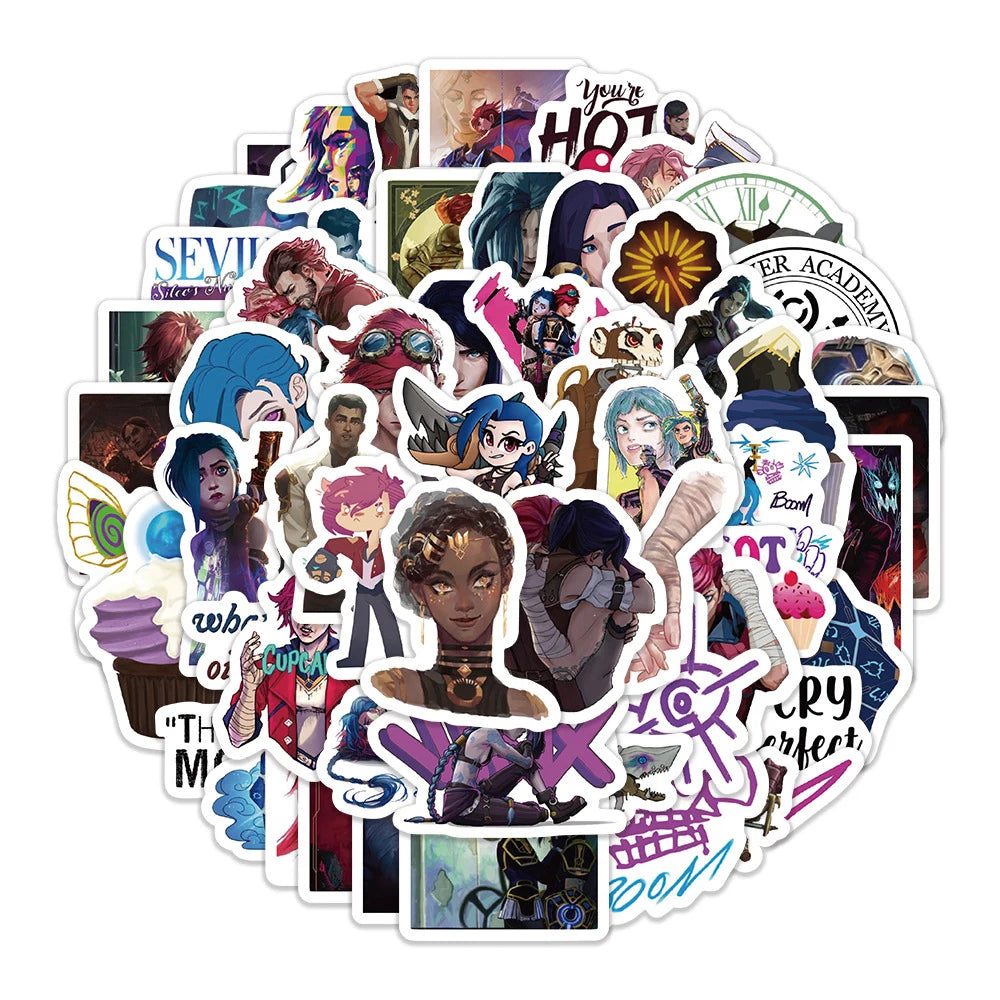 10/30/60pcs Cartoon Game Arcane Stickers Cool Waterproof Decals Kid Toys DIY Notebook Phone Scrapbook Car Bike Anime PVC Sticker - MyLootWare