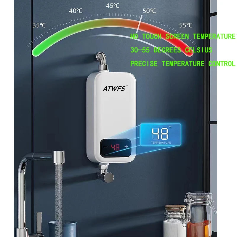ATWFS 220V Electric Water Heater Hot Water for Bathroom Thermostati Tankless Instant Home Shower Heating Kitchen - MyLootWare