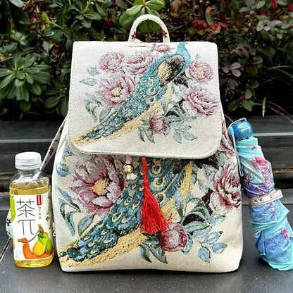 Backpacks Bags for Women Embroidery Ethnic Style Streetwear Fashion Casual Vintage Elegant Harajuku Travel Canvas Bag Sports - MyLootWare