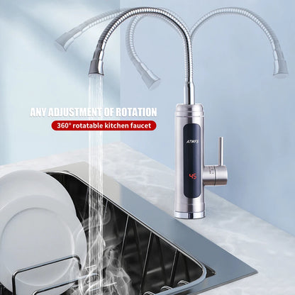 ATWFS 3000W Instant Water Heater Tankless Heaters Kitchen Electric Hot Water Tap Bathroom Heating Stainless Steel Faucet - MyLootWare