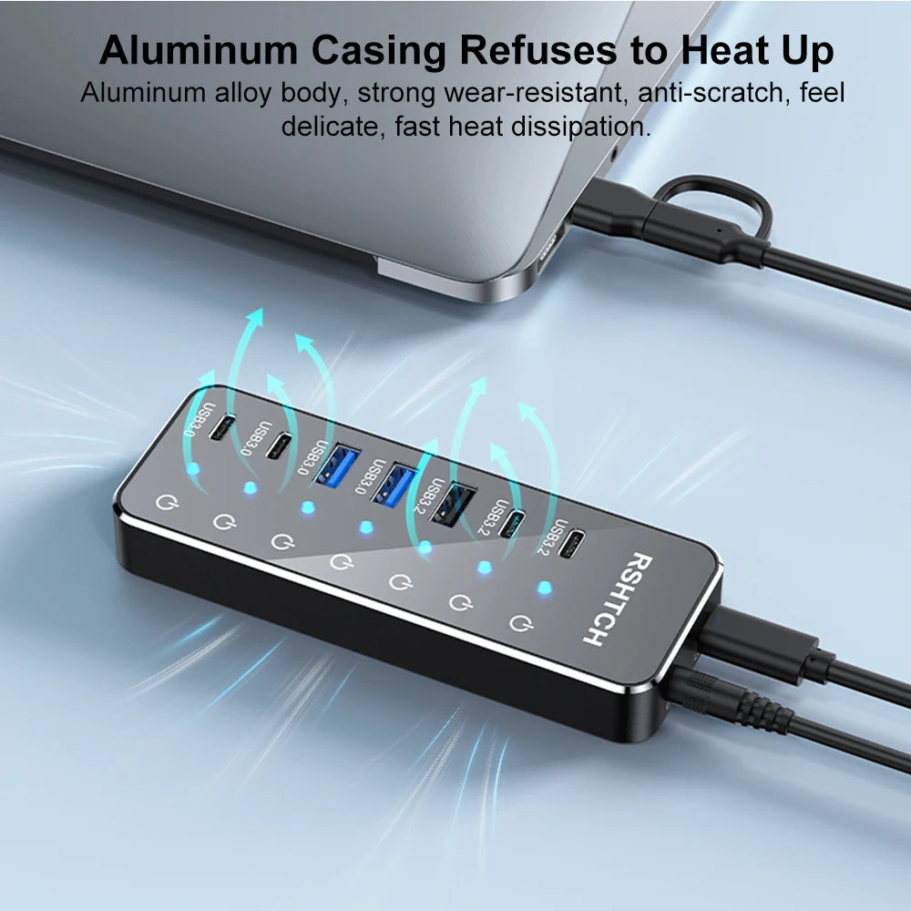 RSHTECH Powered 7 Port 10Gbps Data USB Hubs