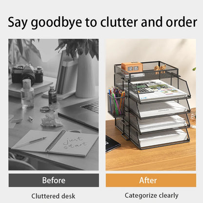 4-Tier Desk Organizer Stackable Tray Office Desk Organizer File and Desktop Holder for Paper Letter Accessories Black - MyLootWare