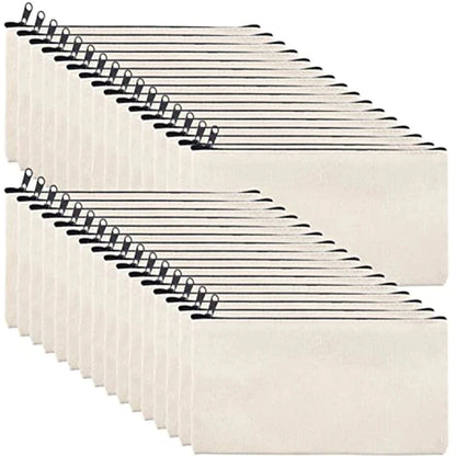 10/20/40PCS Canvas Zipper Bags Multifunctional Blank DIY Craft Pouches Pencil Bags Case Pouch For School Home Travel Supplies - MyLootWare