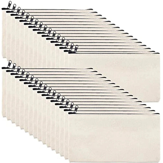 10/20/40PCS Canvas Zipper Bags Multifunctional Blank DIY Craft Pouches Pencil Bags Case Pouch For School Home Travel Supplies - MyLootWare