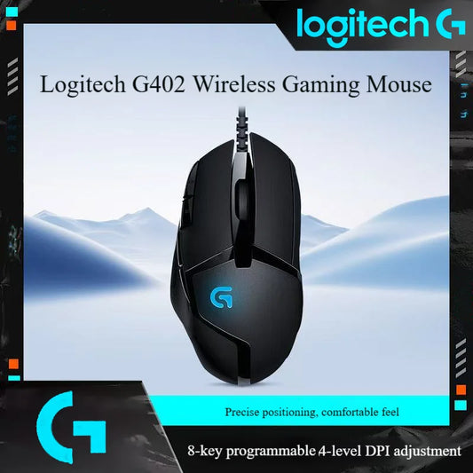 Logitech G402 gaming mouse with esports grade high-speed response and precise operation feedback, suitable for various games