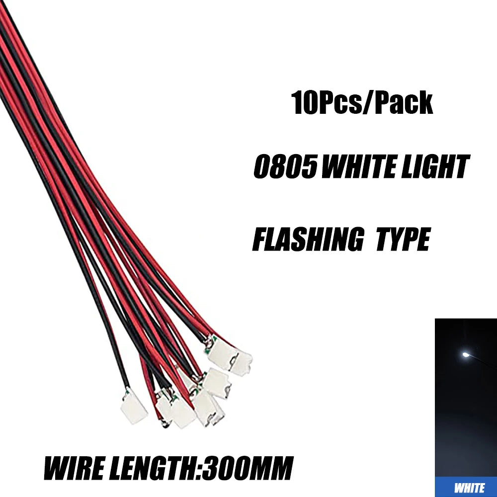 10pcs 0805 FLASHING LED SMD Lamp Wired Micro Litz Led Pre-soldered Chip Wired 30cm 3V Railway Model Toy Light DIY Leads Wires - MyLootWare