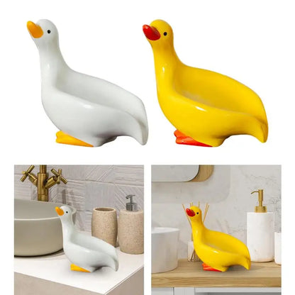 Ceramics Soap Dish Duck Shaped Storage Self-Draining Soap Rack Shower Bathroom Kitchen Tub Sink Tray Bracket Bathroom - MyLootWare