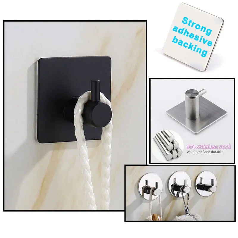 1PC Metal Hooks Strong Self Adhesive Hook Bathroom Stainless Steel Hook Wall Hangers Coat Towel Rustproof Hooks Kitchen Hardwar - MyLootWare