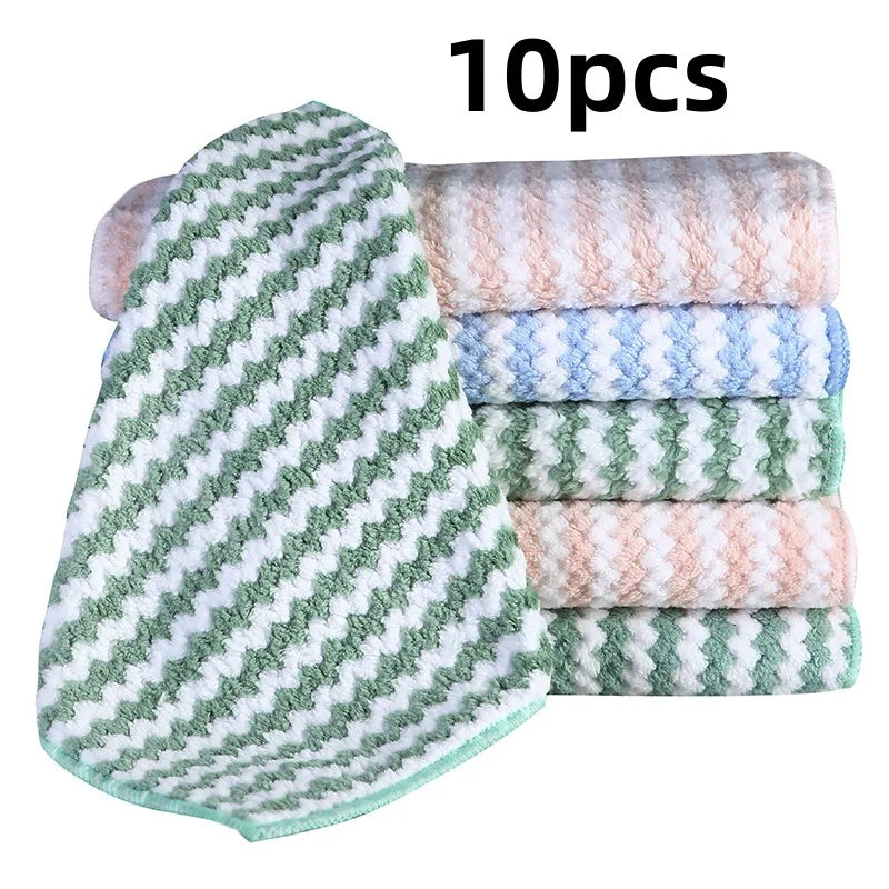 30x30cm 10/5/3PCS Kitchen Scouring Pad Towel Dishcloth Household Rags Gadget Microfiber Non-stick Oil Table Cleaning Cloth Wipe - MyLootWare