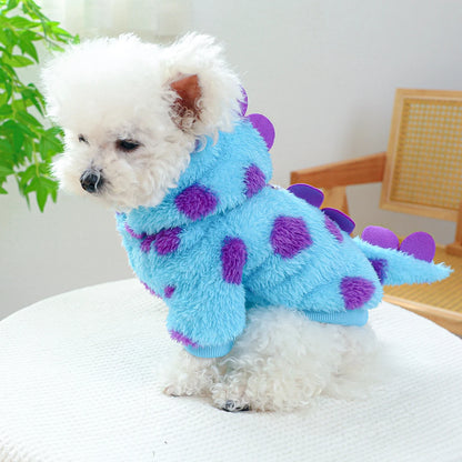 1PC Pet Clothing Dog Cat Autumn and Winter Thickened Warm Blue Dinosaur Hooded Coat With Drawstring Buckle For Small Medium Dogs - MyLootWare