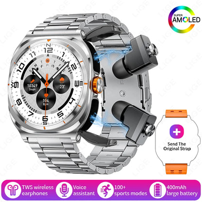 2025 New Smart Watch With 2 in 1 TWS Wireless Headset Bluetooth Call 1.53" AMOLED Screen 400mAh IP67 Waterproof Sport Smartwatch - MyLootWare