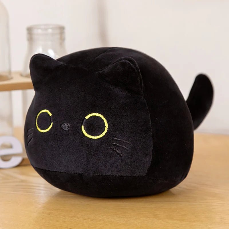 9/15/25CM Small Cuddly Black Cat Plush Doll Cartoon Stuffed Round Ball Cat Plushie Bag Keychain Pendant Toys - MyLootWare