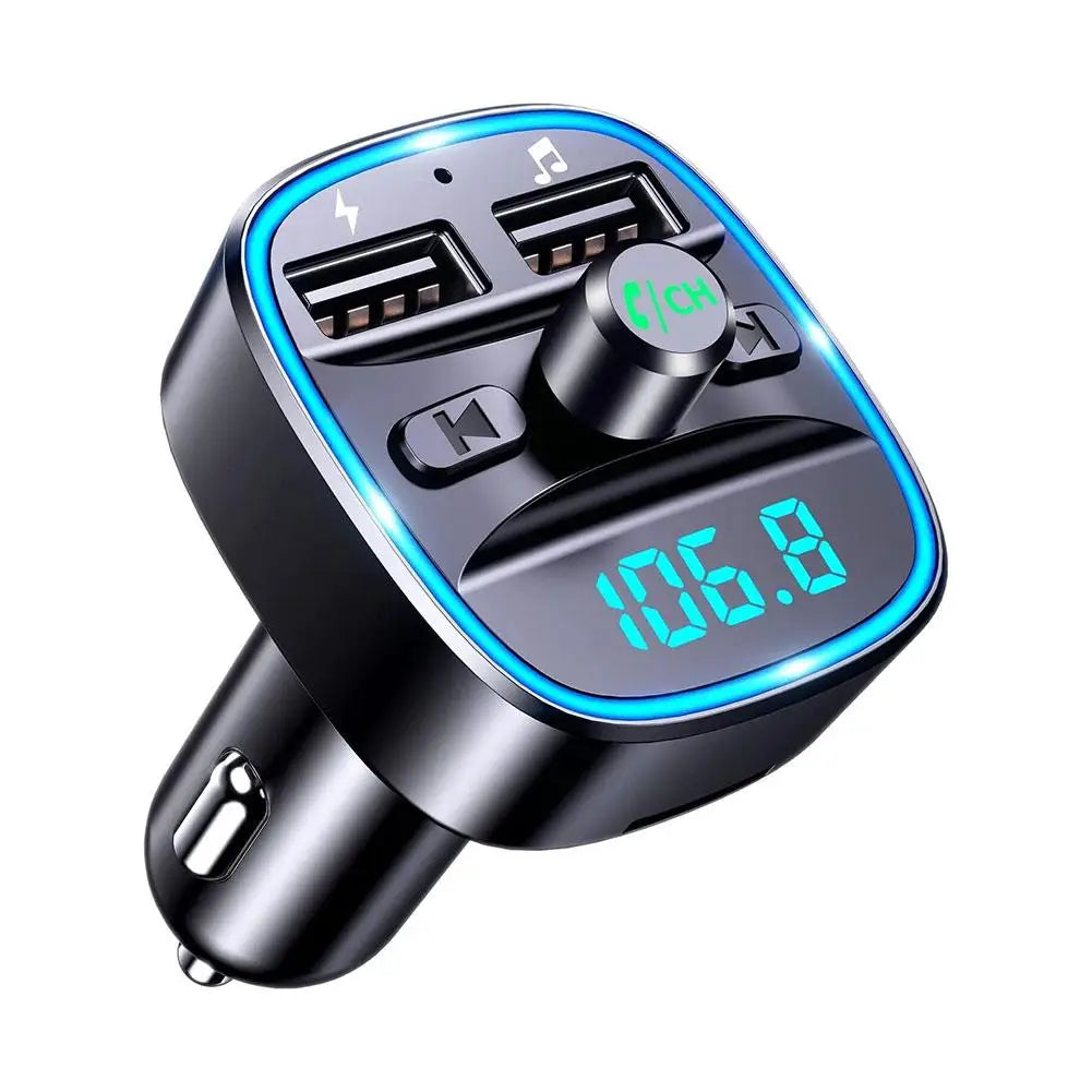 Car Adapter Bluetooth 5.0 Dual USB Port Charging Hands-free Calling Blue LED Light Fast Charging FM Transmitter Car Accessories - MyLootWare