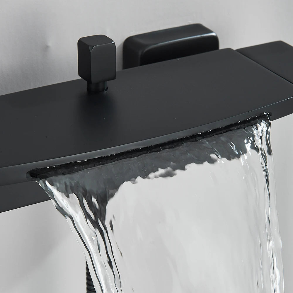 Black Waterfall Bathtub Shower Faucets Wall Mount Shower Mixer Tap Faucets Hot Cold Bath Shower Tap BaRobinet Baignoire - MyLootWare