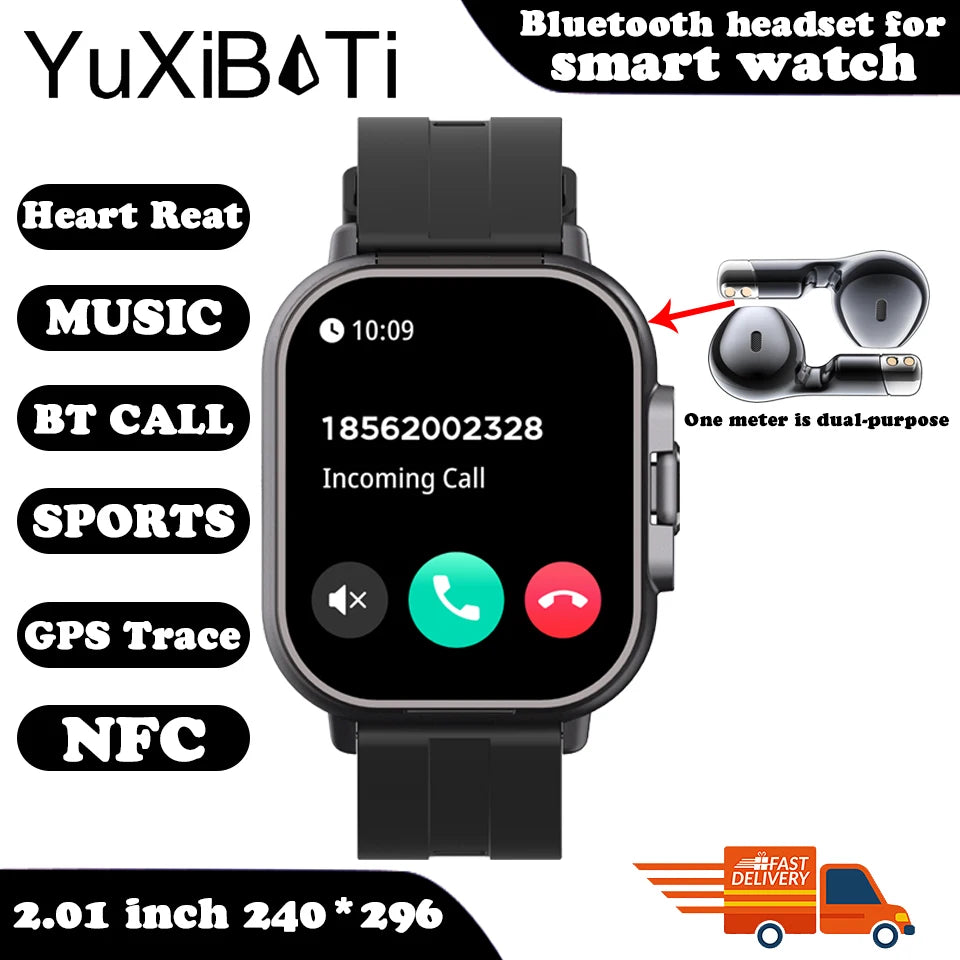 2024 Smart Watch 2 in 1 With Earphone Smartwatch Bluetooth Call Men Watch GPS Track Heart Rate Monitor Play Music SmartWatch - MyLootWare